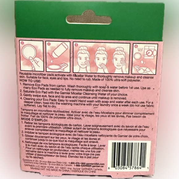 🩷💚GARNIER🩷💚SkinActive Micellar Cleansing Eco Pads, Reusable, 3 Pack/NIB - Picture 3 of 6
